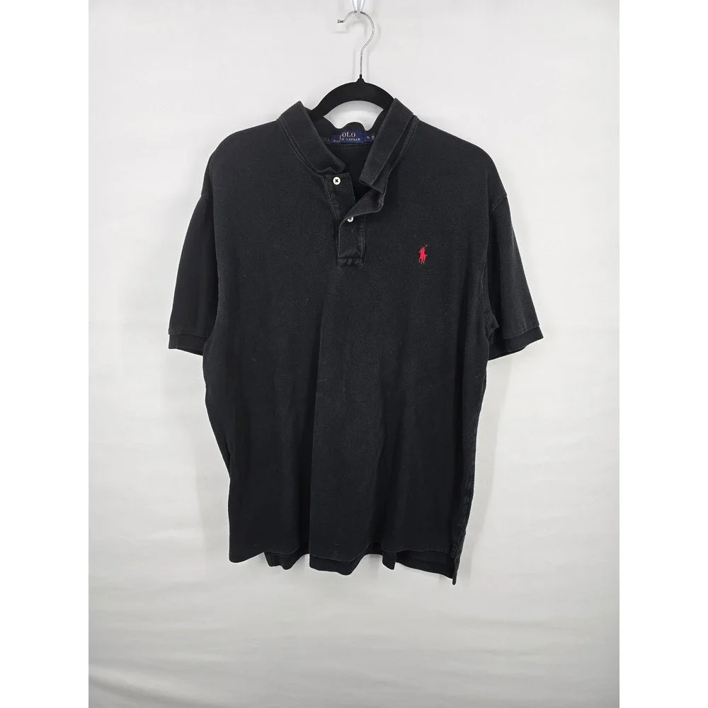 Polo Ralph Lauren Mens XL Black Short‎ Sleeve Pique Polo Shirt Red Pony Logo